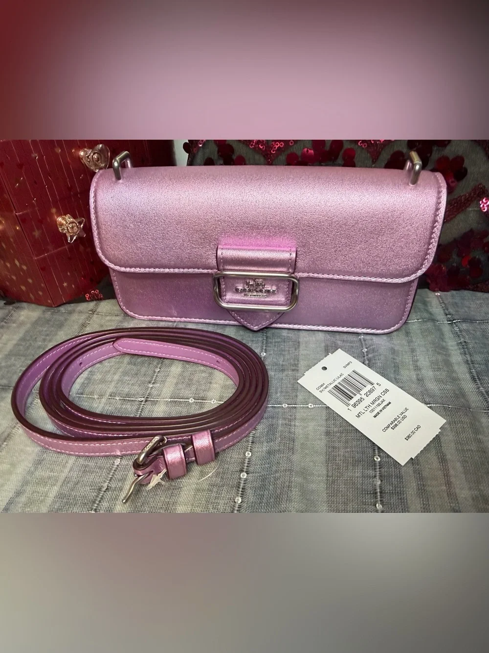 Coach 2022 Metallic Pink Leather Morgan Crossbody